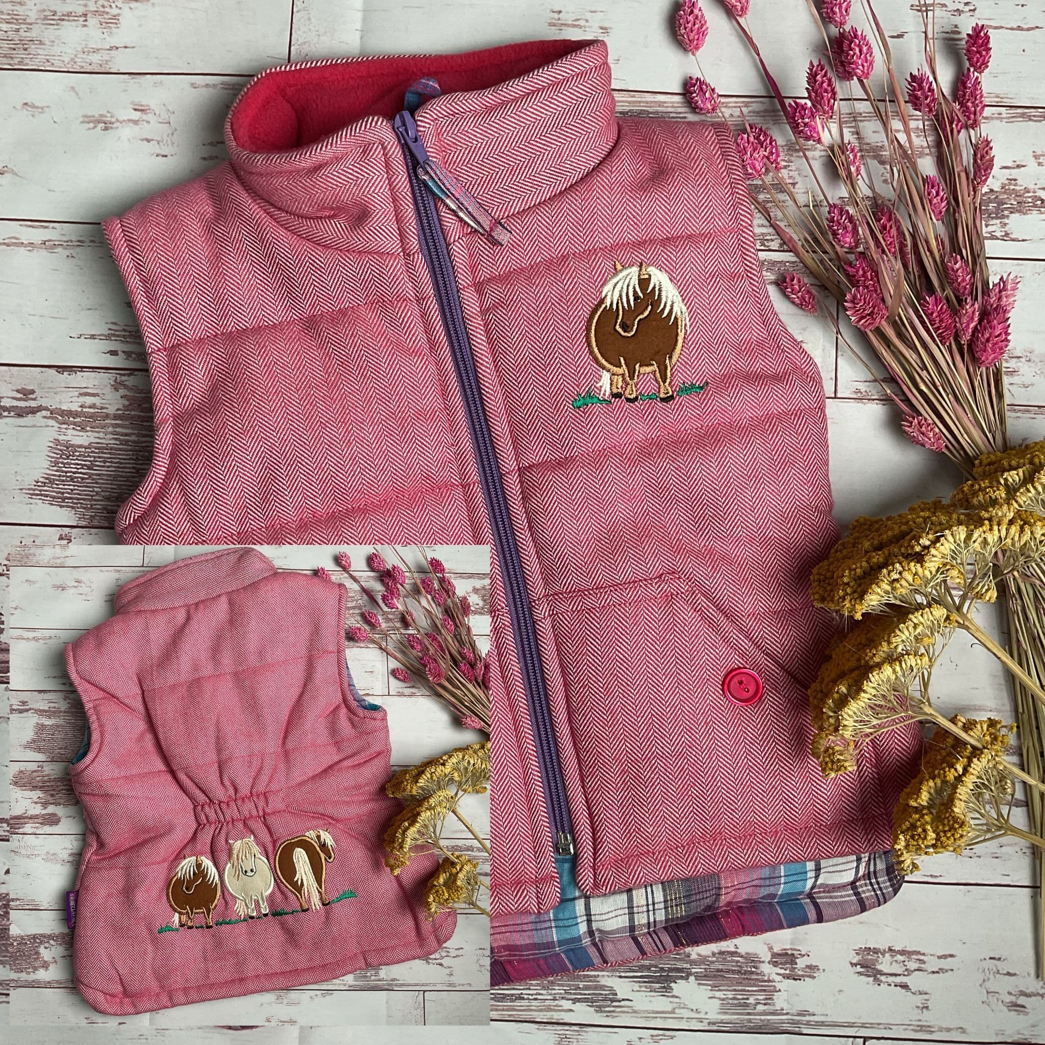 thumbnail image 2 of Walker & Hawkes Ladies Derby Tweed Bodywarmer Waistcoat - Pink Stripe (Hip Length) 2 of 5