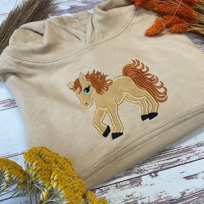 Horse hoodie tan