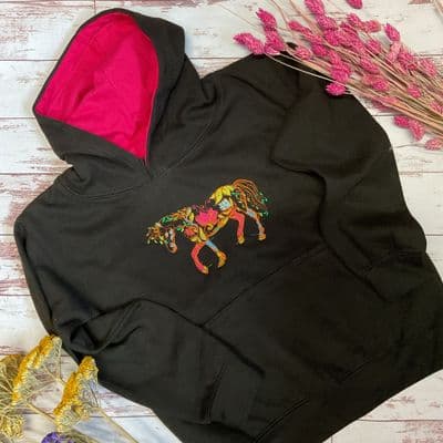 Horse of flowers hoodie black