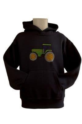 kids  green tractor  navy hoodie sweatshirt