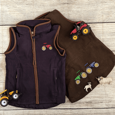 Kids Tractor fleece bodywarmer / gilet in navy or forest green