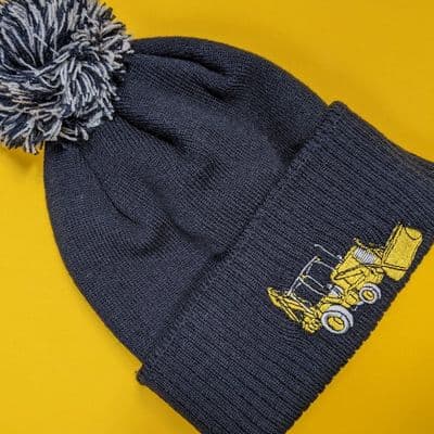 Kids winter Digger bobble hat navy