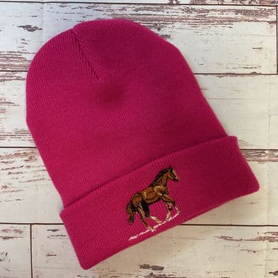 Kids winter Horse beanie hat cerise pink