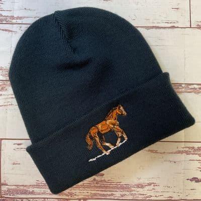 Kids winter Horse beanie hat navy