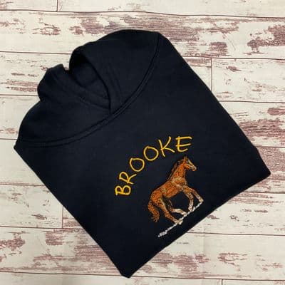 Personalised horse sweatshirt hoodie navy