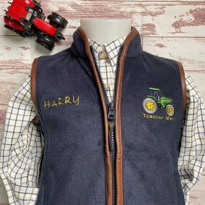 Personalised Kids Tractor fleece bodywarmer / gilet Tractor mad