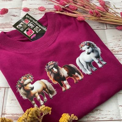 Pony T-shirt 3 flower ponies  colour raspberry