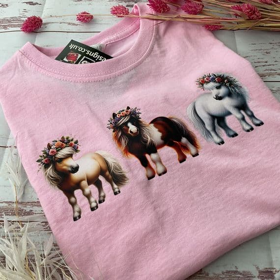 Pony T-shirt 3 flower ponies  pale pink