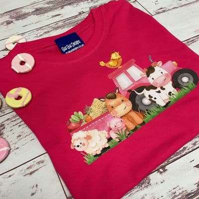 T-shirt Farm animals with pink tractor pink