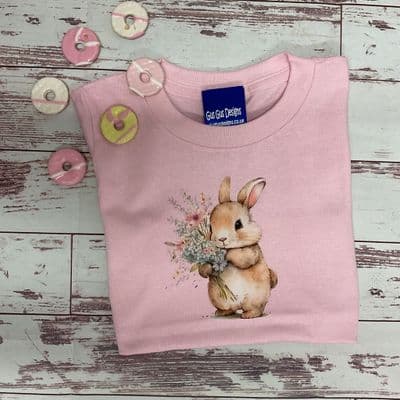 T-shirt flower bunny rabbit  pink