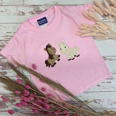 T-shirt pale pink two little horses