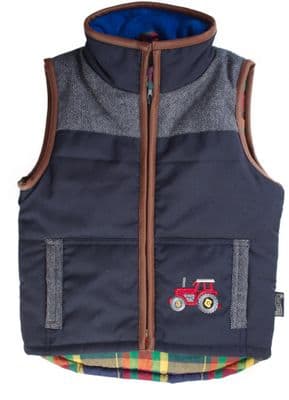Tractor bodywarmer navy with grey tweed shoulder