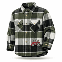 Tractor shacket shirt checked green black and white