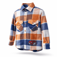 Tractor shacket shirt checked tan blue
