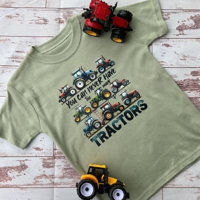 Tractor T-shirt Never have too many tractors  ( sage)