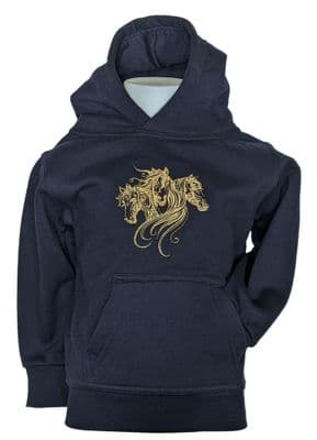 trio of 3 Horse hoodie Navy