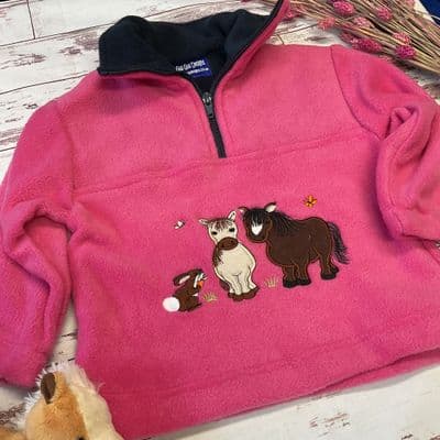 Two horses and rabbit pink fleece