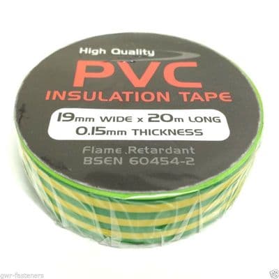 19mm x 20m Yellow/Green PVC Insulation Tape