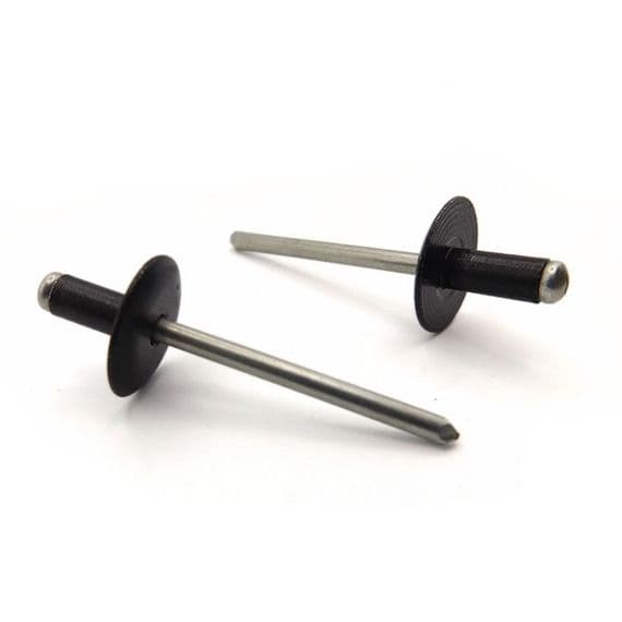 4.8mm x 16mm Large Flange Blind Pop Rivets - RAL9005 Black Aluminium / Zinc Plated Steel