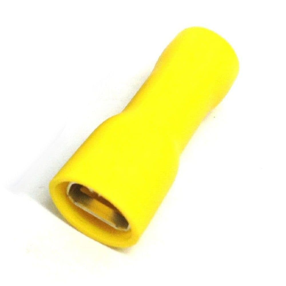 Large Spade Fasteners 6.3mm Female Fully Insulated Spade Crimp Connectors - Yellow