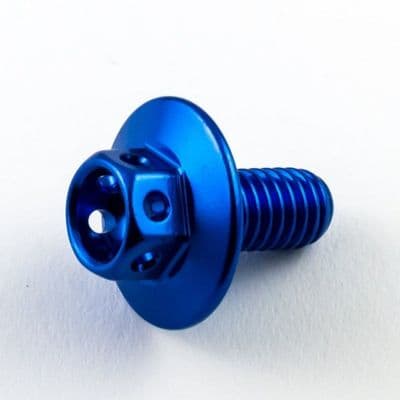 Aluminium Large Race Head Bolts M6 x 1.0mm x 12mm(16mm Flange Diameter) - Blue
