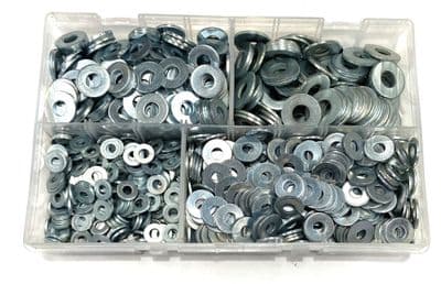 Assorted Flat Washers (Imperial) - Steel Zinc Plated (1000pcs)