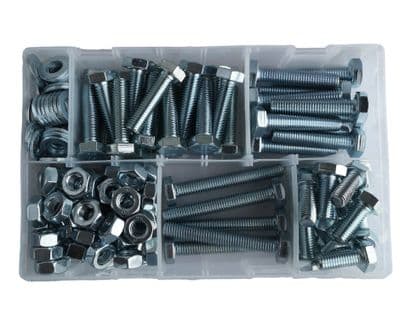 Assorted M10 Setscrews, Nuts & Washers - Steel Zinc Plated (150pcs)