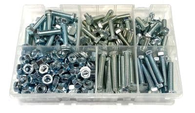 Assorted M8 Setscrews, Nuts & Washers - Steel Zinc Plated (330pcs)