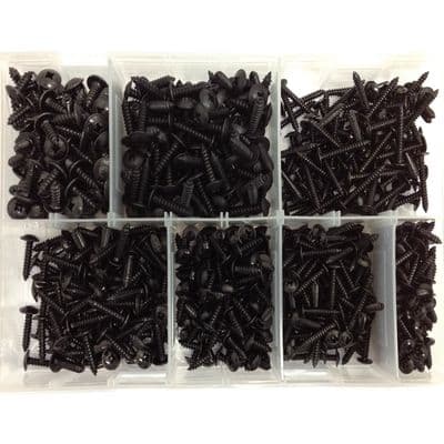 Assorted Pozi Flanged Self Tapping Screws - Steel Black Zinc Plated (700pcs)