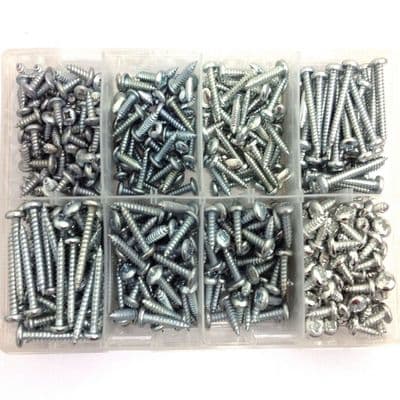 Assorted Pozi Pan Head Self Tapping Screws - Steel Bright Zinc Plated (500pcs)