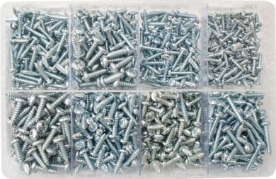 Assorted Pozi Pan Head Self Tapping Screws - Steel Bright Zinc Plated (800pcs)