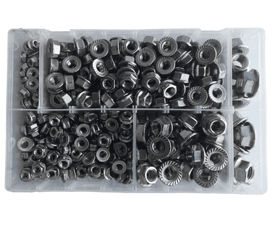 Assorted Serrated Flange Nuts (Metric) - A2 Stainless Steel (370pcs)