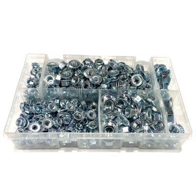 Assorted Serrated Flange Nuts (Metric) - Steel Zinc Plated (370pcs)