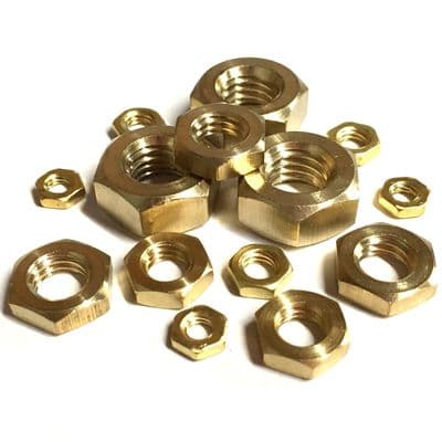 Box of 100 - M12 x 1.5mm Fine Pitch Half Nuts (ISO 8675) - Brass