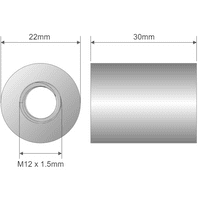 M12 x 1.5mm x 22mm O/D Threaded Spacers EN1A Mild Steel 30mm