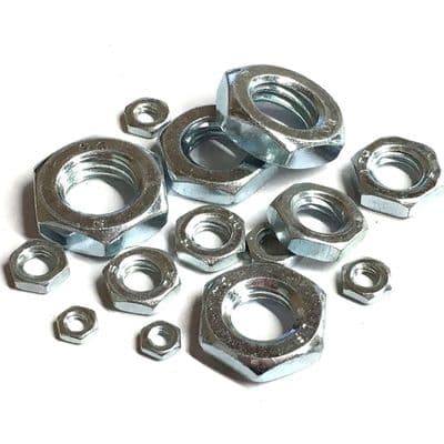 M12 x 1mm Fine Pitch Half Nuts Bright Zinc Plated Steel