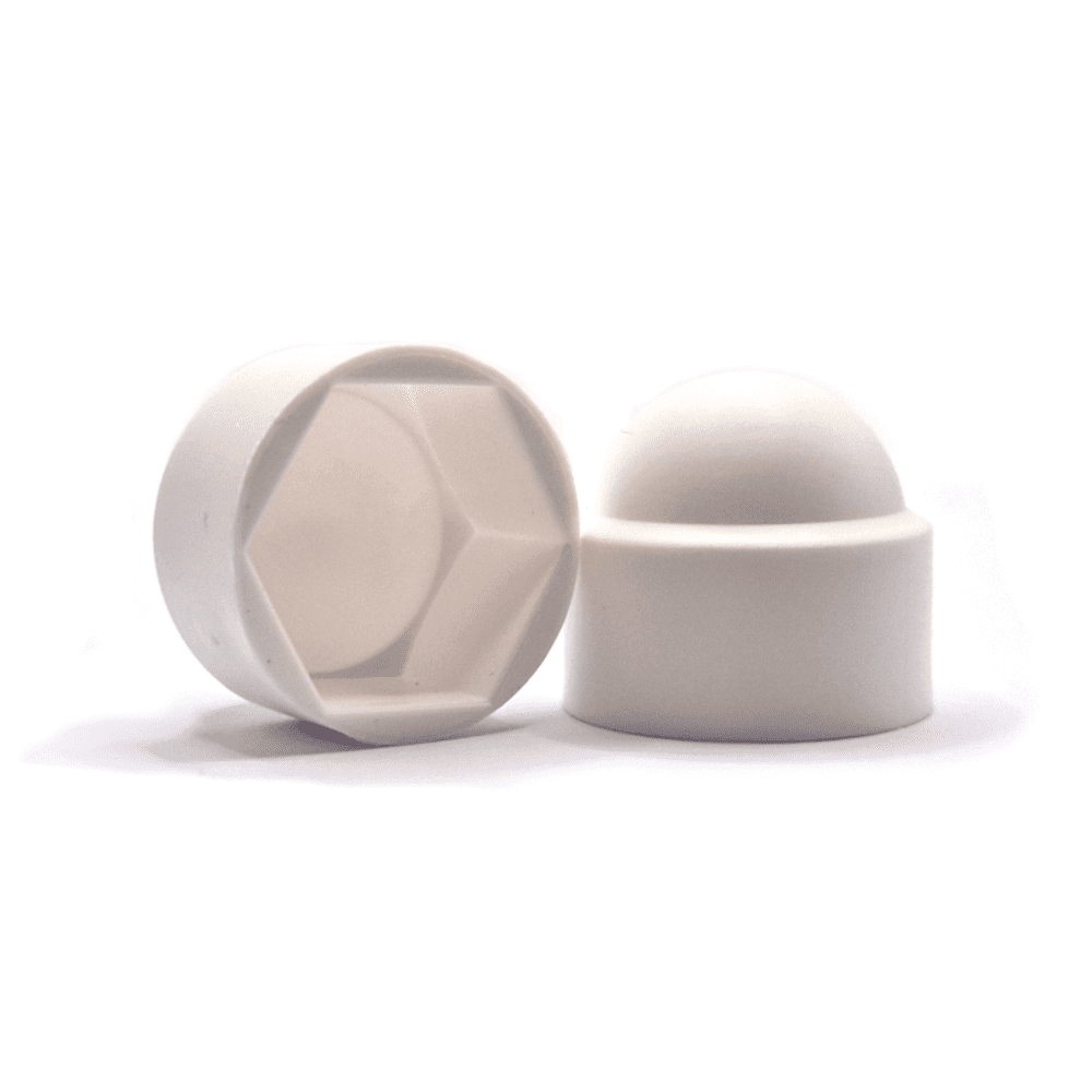 M16 (24mm A/F) Hex Nut & Screw Cover Caps - White Plastic Polyethylene
