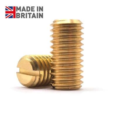 M2 x 12mm Slotted Flat Point Grub Screws (DIN 551) - Brass