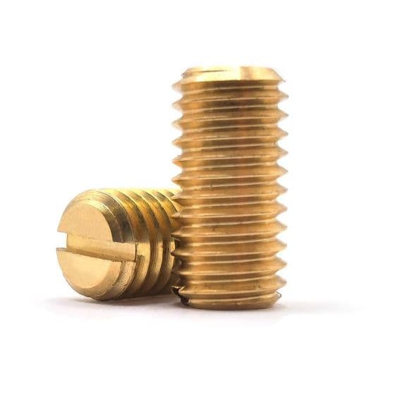 M4 x 10mm Slotted Flat Point Grub Screws (DIN 551) - Brass