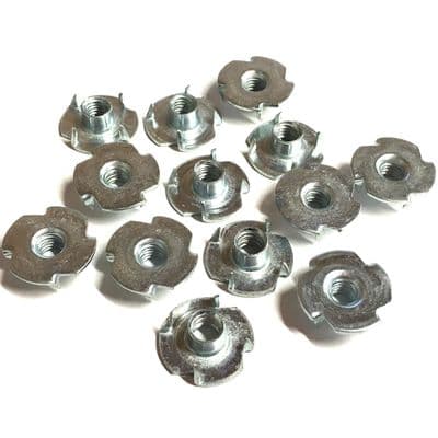 M5 x 11mm Four Pronged Tee Nuts - Steel Gr.4 Zinc Plated