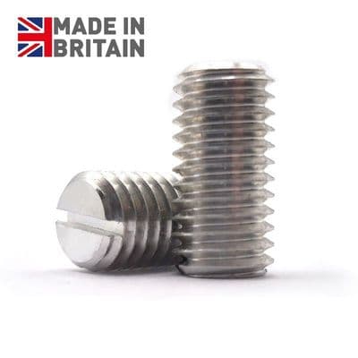 M8 x 16mm Slotted Flat Point Grub Screws (DIN 551) - Aluminium 6082
