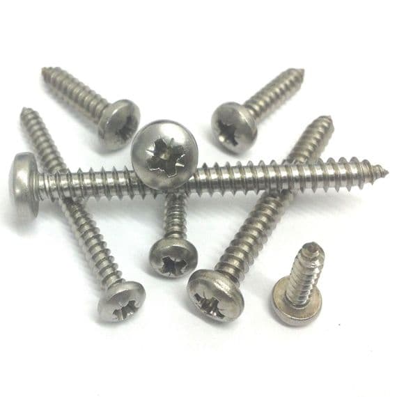 No.10 (4.8mm) x 25mm Pozi Pan Head Self-Tapping Screws (DIN 7981C Z) - A4 Stainless Steel