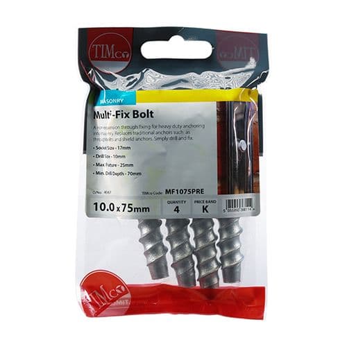 TIMCO 10.0 x 75 Masonry Bolts - Hex - Exterior - Silver - Pack of 4