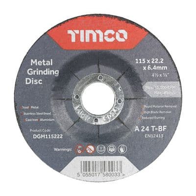 TIMCO 115 x 22.2 x 6.4 Bonded Abrasive Disc - For Grinding - 25 Pieces