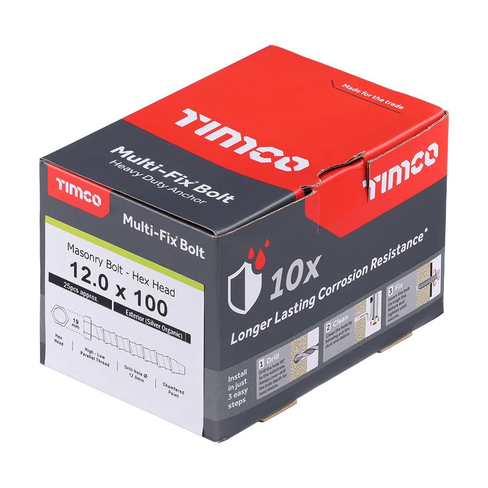 TIMCO 12.0 x 100 Multi-Fix Masonry Bolts - Hex - Exterior - Silver ...