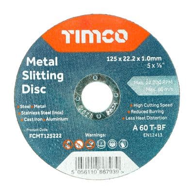 TIMCO 125 x 22.2 x 1.0 Bonded Abrasive Disc - For Cutting - 25 Pieces