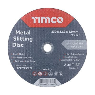 TIMCO 230 x 22.2 x 1.9 Bonded Abrasive Disc - For Cutting - 25 Pieces