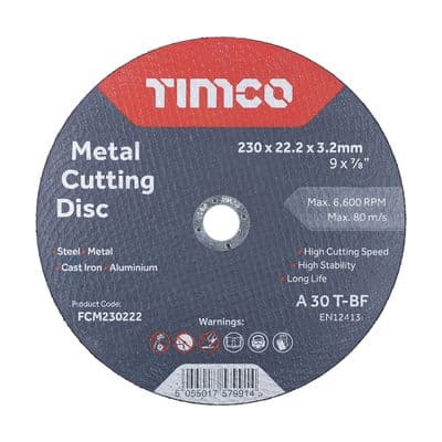TIMCO 230 x 22.2 x 3.2 Bonded Abrasive Disc - For Cutting - 25 Pieces