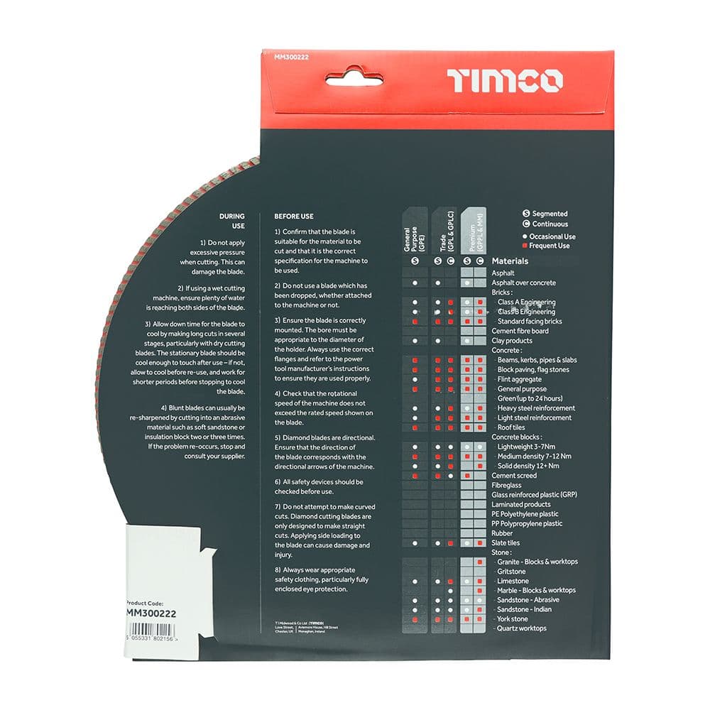 TIMCO 300 x 22.2 Premium Diamond Blade - Turbo Continuous