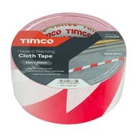TIMCO 33m x 50mm Hazard Warning Cloth Tape - Red and White